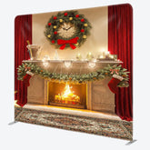 Aperturee - Aperturee Red Curtain House Wreath Xmas Pillow Case Backdrop